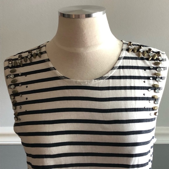 J. Crew Embellished Navy & White Striped Tank Top - Picture 3 of 8
